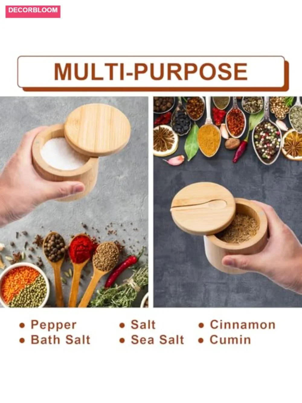 Bamboo Salt Cellar with Magnetic Swivel Lid, 6 oz